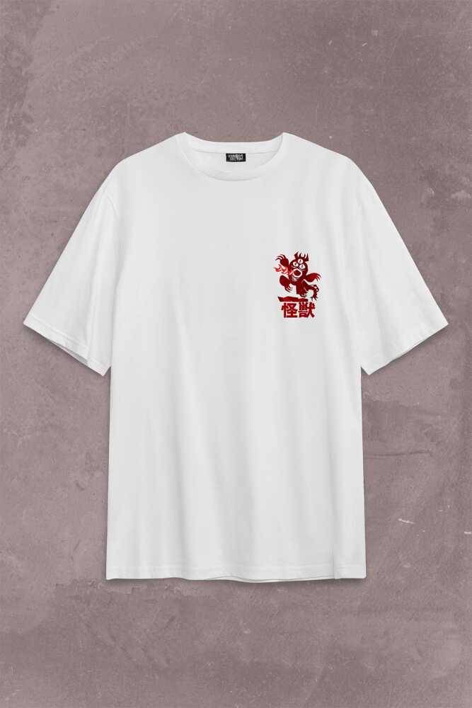 Big Hero 6 Fred Kaiju Büyük Kahraman Sırt Ön Baskılı Beyaz Oversize Tişört Unisex (1)