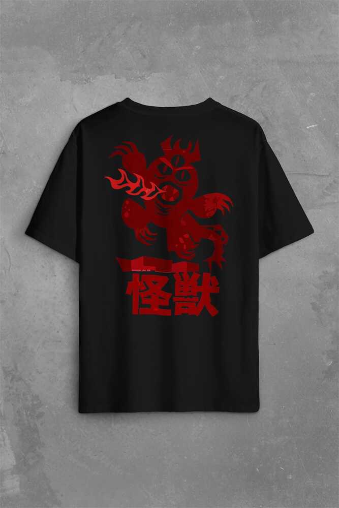 Big Hero 6 Fred Kaiju Büyük Kahraman Sırt Ön Baskılı Siyah Oversize Tişört Unisex