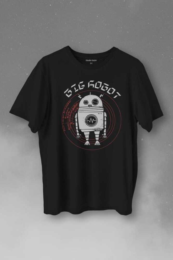 Big Robot 2 Comics Çizgi Film Minimal Dizi Baskılı Siyah Tişört Unisex