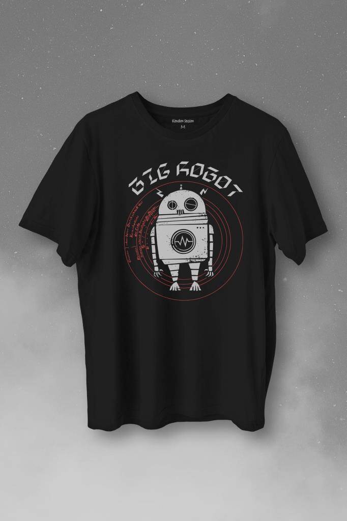 Big Robot 2 Comics Çizgi Film Minimal Dizi Baskılı Siyah Tişört Unisex