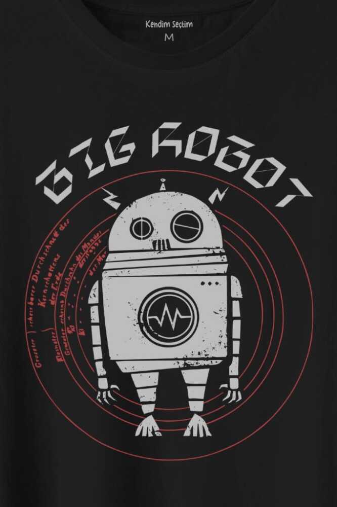 Big Robot 2 Comics Çizgi Film Minimal Dizi Baskılı Siyah Tişört Unisex (1)