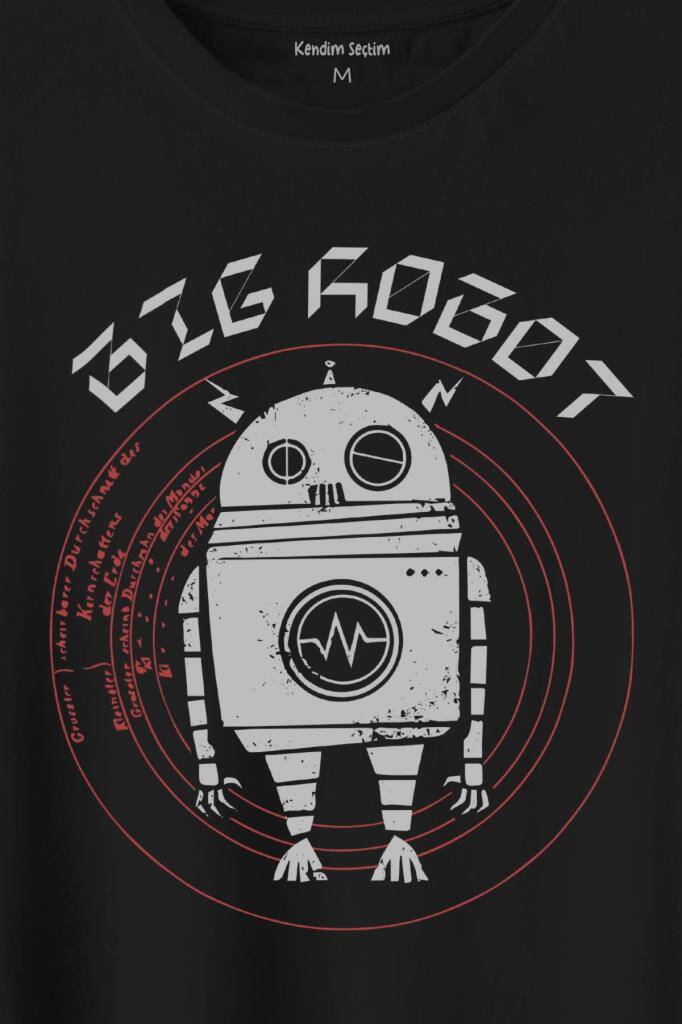 Big Robot 2 Comics Çizgi Film Minimal Dizi Baskılı Siyah Tişört Unisex (1)