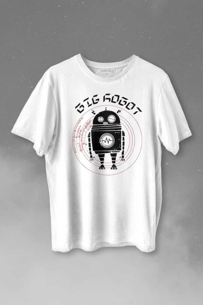 Big Robot 2 Comics Çizgi Film Minimal Dizi Baskılı Beyaz Tişört Unisex