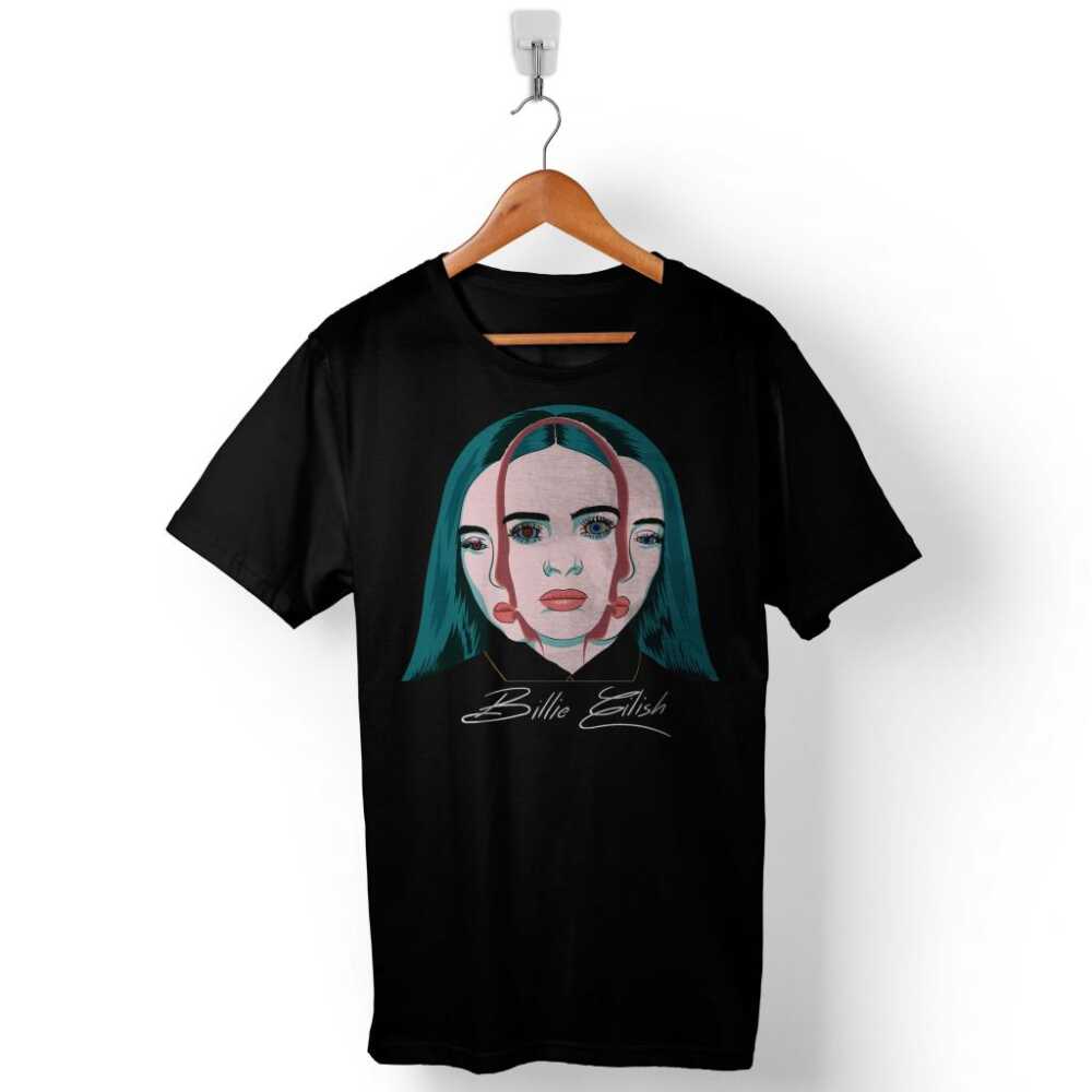 Billie Eilish Ocean Eyes İmzalı Portre Baskılı Tişört Unisex