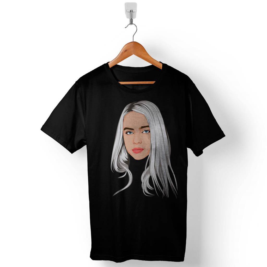 Billie Eilish Ocean Eyes Çizim Portre Baskılı Tişört Unisex