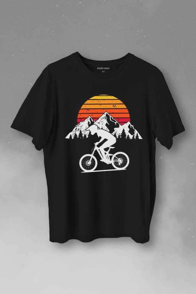 Bisiklet Doğa Gezi Turu Outdoor Travel Retro Baskılı Siyah Tişört Unisex