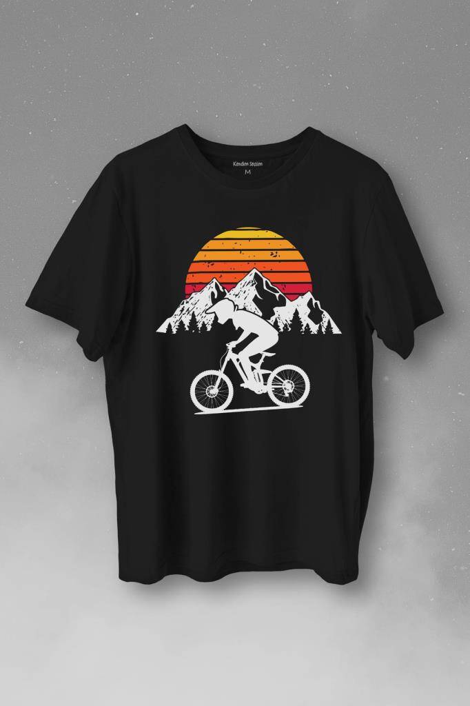 Bisiklet Doğa Gezi Turu Outdoor Travel Retro Baskılı Siyah Tişört Unisex