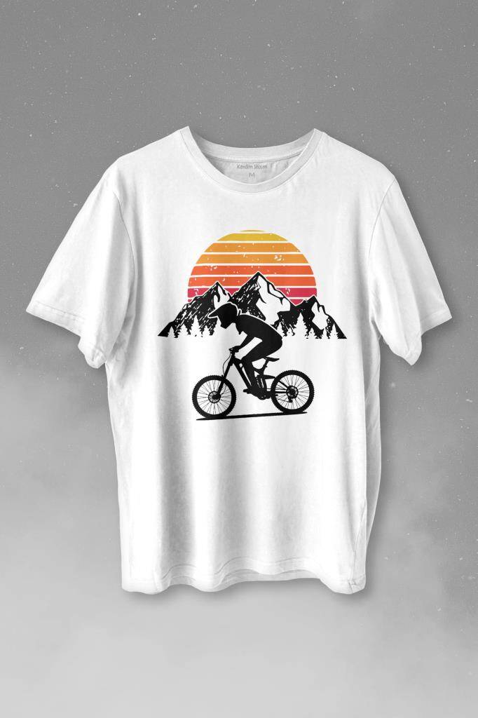 Bisiklet Doğa Gezi Turu Outdoor Travel Retro Baskılı Beyaz Tişört Unisex