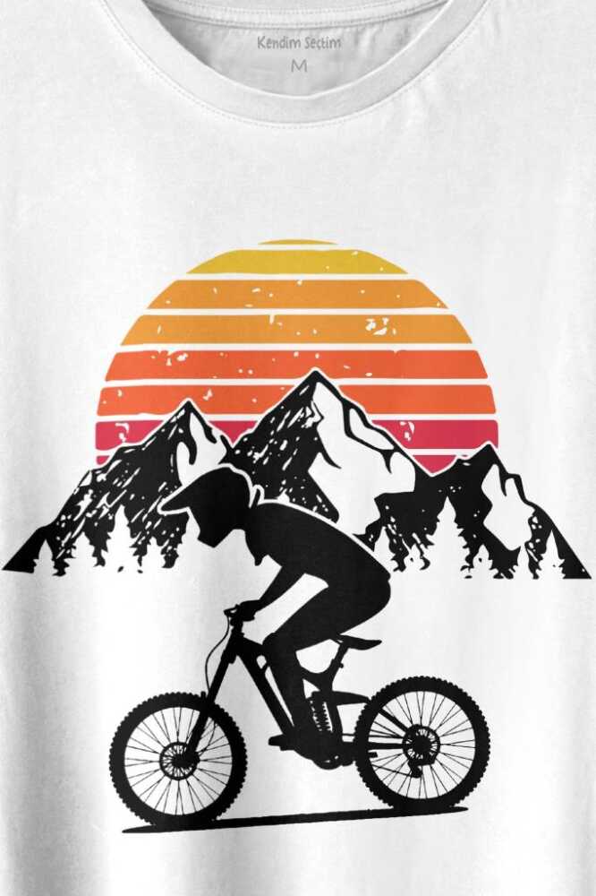 Bisiklet Doğa Gezi Turu Outdoor Travel Retro Baskılı Beyaz Tişört Unisex (1)