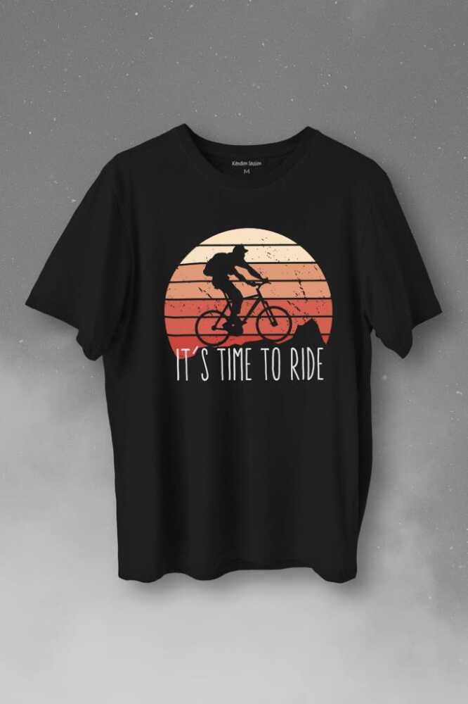 Bisiklet Mountain Bike Time To Ride Outdoor Gezgin Travel Baskılı Siyah Tişört Unisex