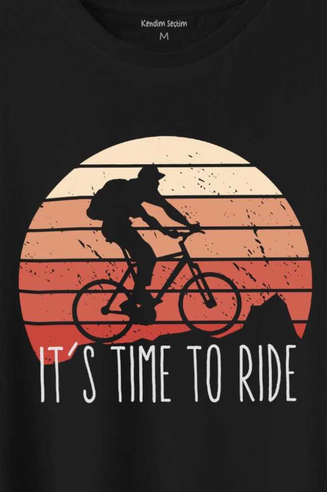 Bisiklet Mountain Bike Time To Ride Outdoor Gezgin Travel Baskılı Siyah Tişört Unisex (1)