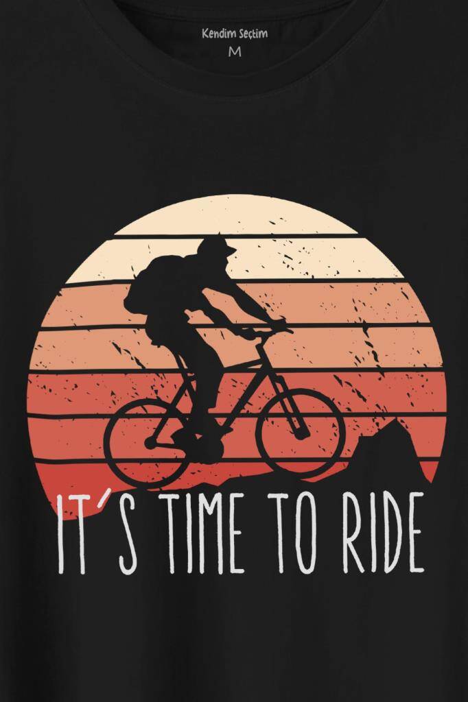 Bisiklet Mountain Bike Time To Ride Outdoor Gezgin Travel Baskılı Siyah Tişört Unisex (1)