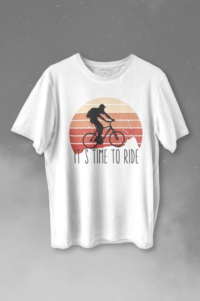 Bisiklet Mountain Bike Time To Ride Outdoor Gezgin Travel Baskılı Beyaz Tişört Unisex