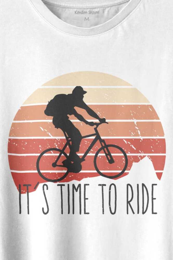 Bisiklet Mountain Bike Time To Ride Outdoor Gezgin Travel Baskılı Beyaz Tişört Unisex (1)