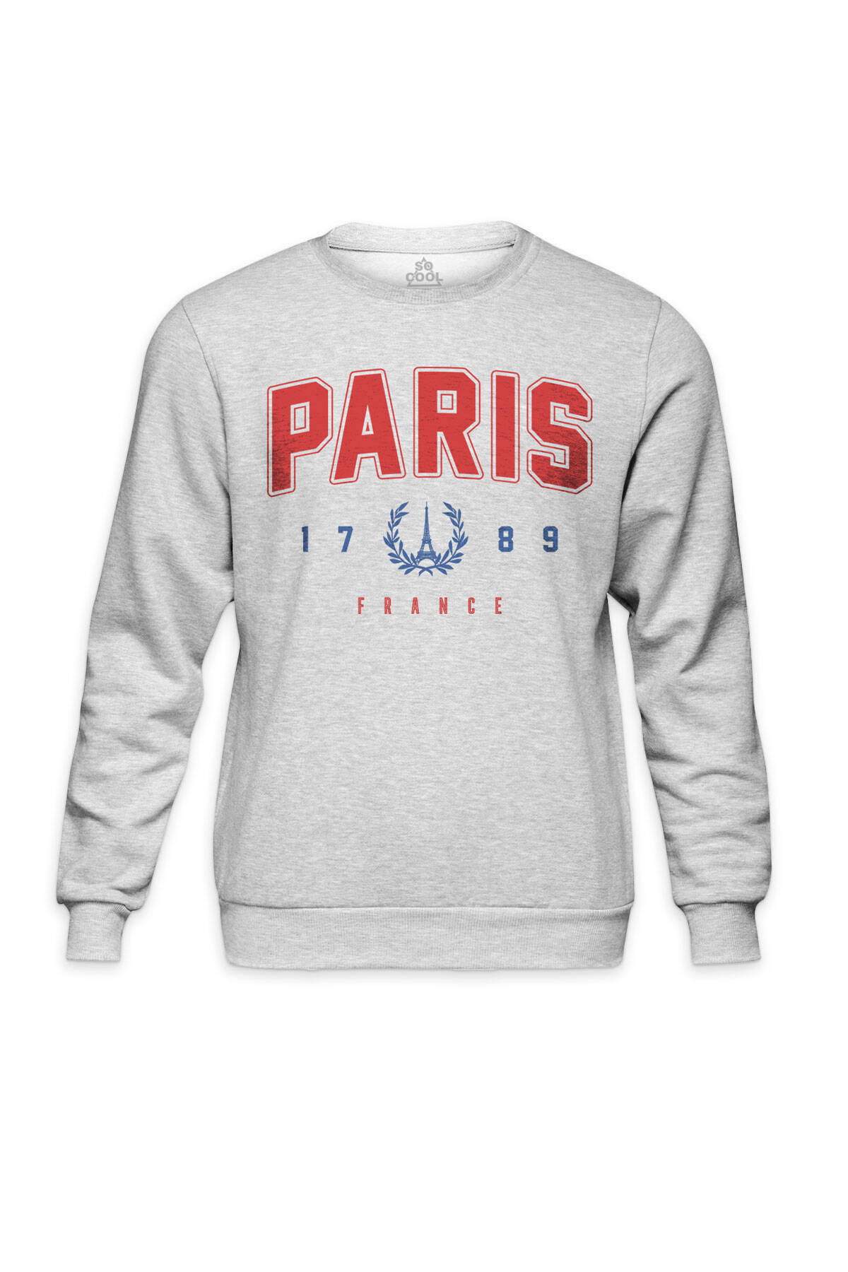 Paris France 1789 Fransa Yazı Baskılı Gri Bisiklet Yaka Sweatshirt