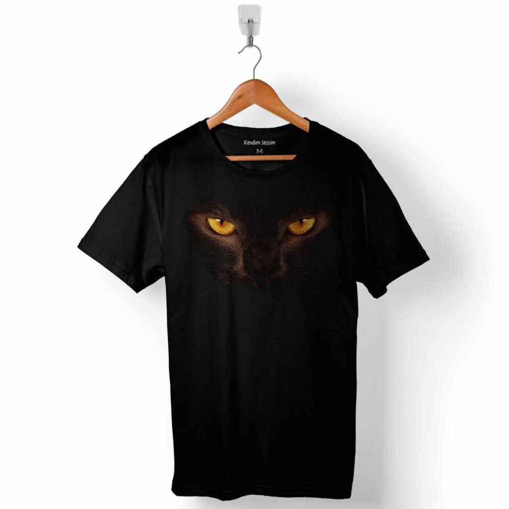 Black Cat Eye Kedi Göz Baskılı Tişört Unisex