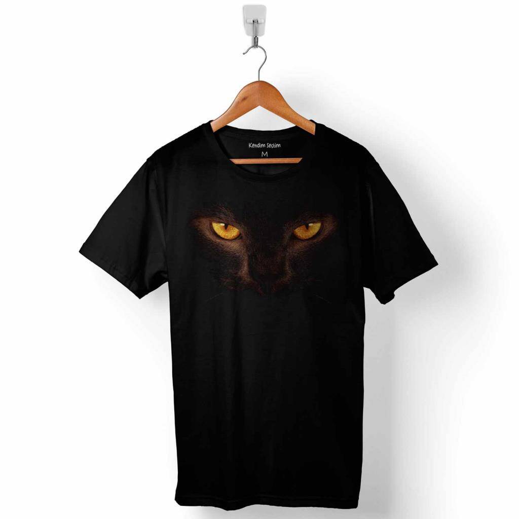 Black Cat Eye Kedi Göz Baskılı Tişört Unisex