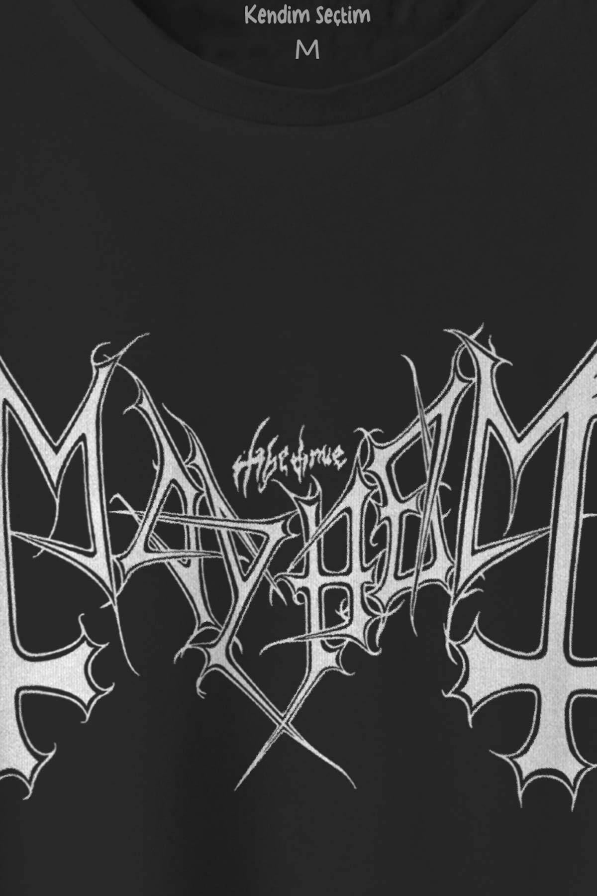 Black Metal Mayhem Tişört Music Rock Baskılı Unisex Regular Fit Pamuklu T-shirt - 2
