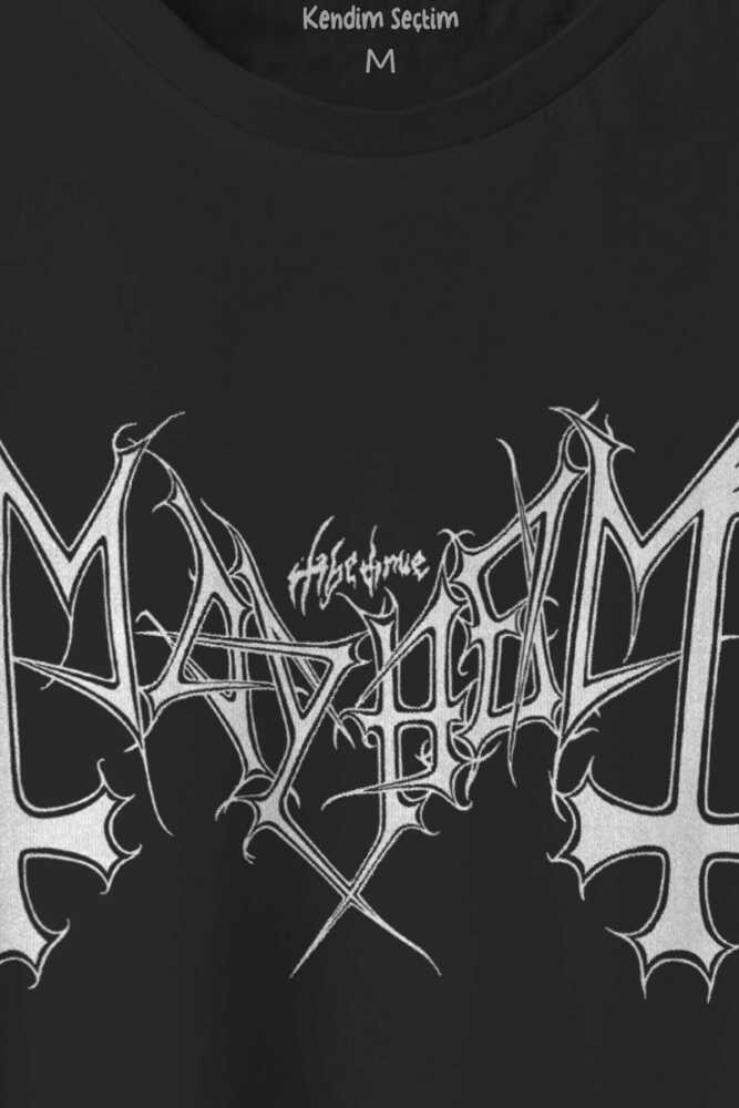 Black Metal Mayhem Music Rock Baskılı Unisex Regular Fit Pamuklu Tişört (1)