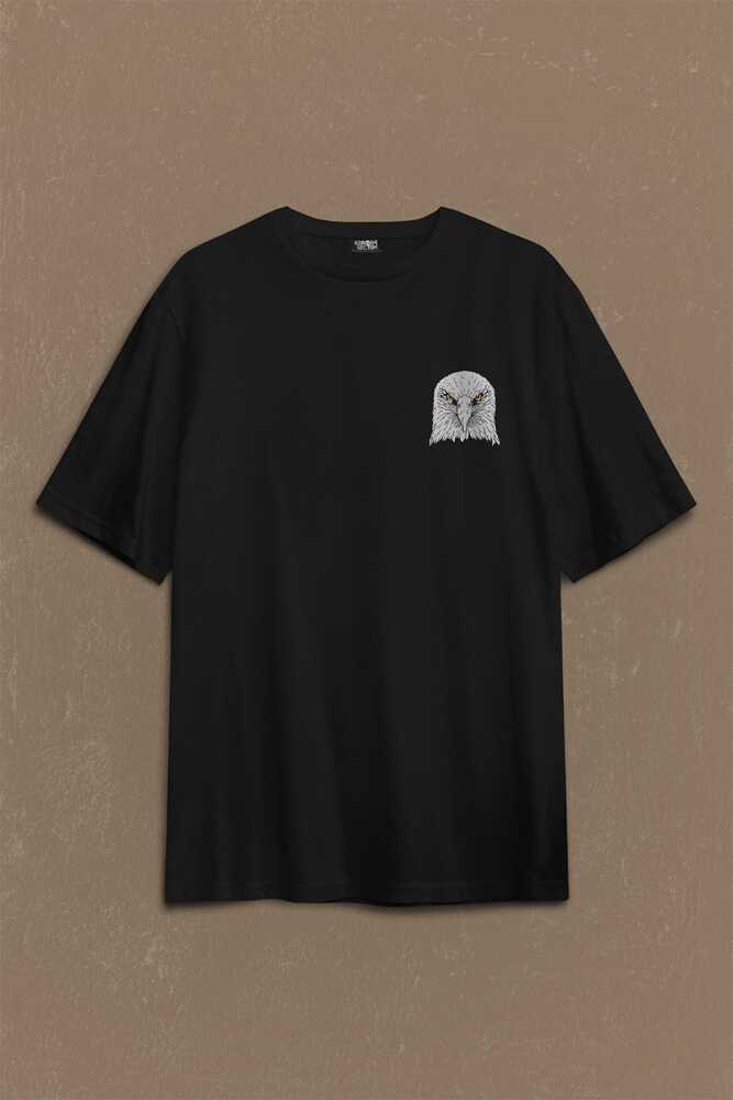 Kara Kartal Eagle Tasarım Sırt Ön Baskılı Black Oversize Tişört Unisex