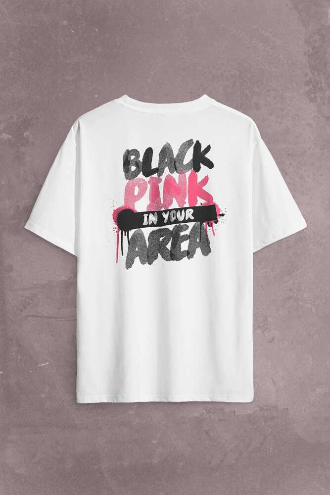 BlackPink In Your Area Müzik Güney Kore Sırt Ön Baskılı Beyaz Oversize Tişört Unisex (1)