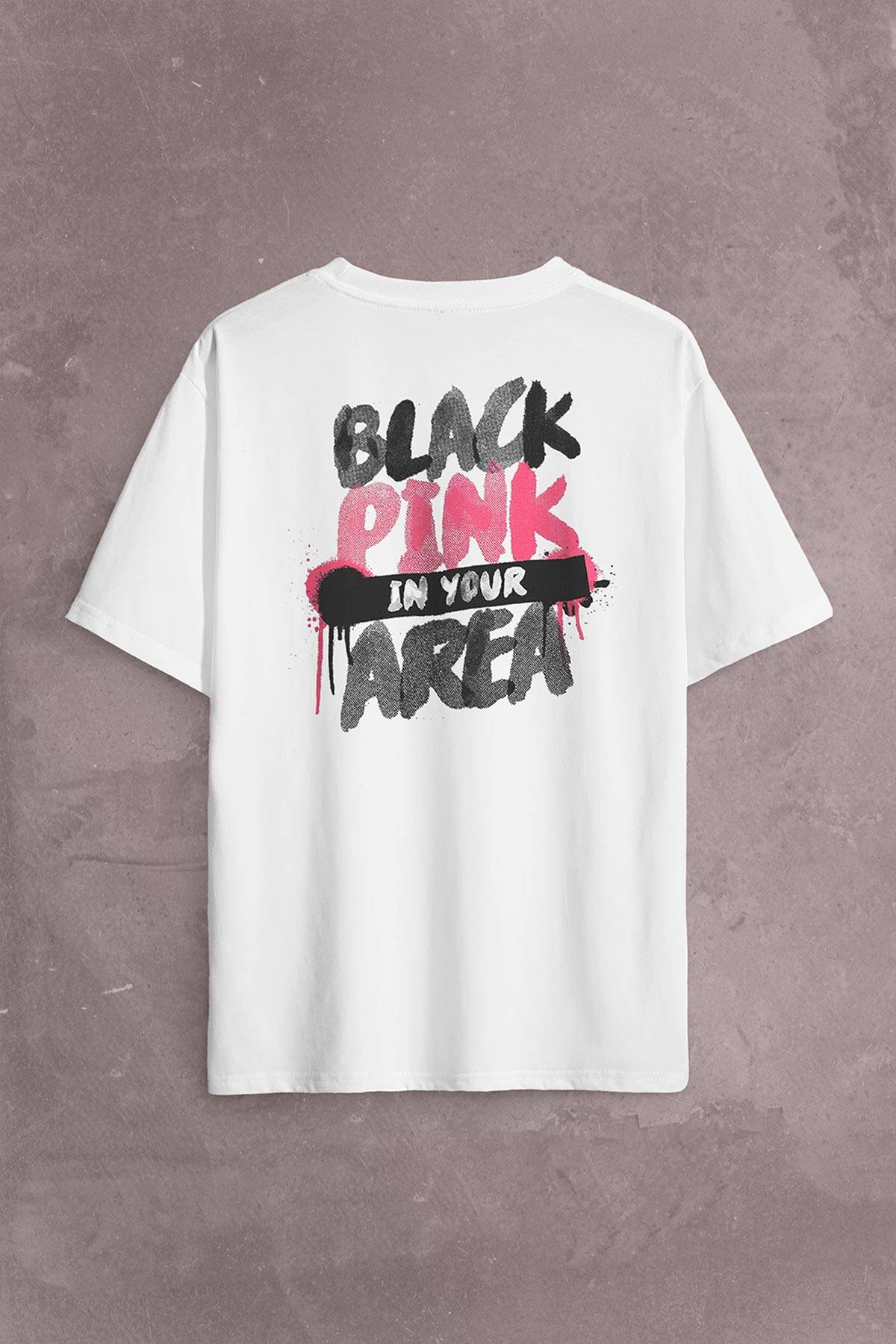 BlackPink In Your Area Müzik Güney Kore Sırt Ön Baskılı Beyaz Oversize Tişört Unisex (1)