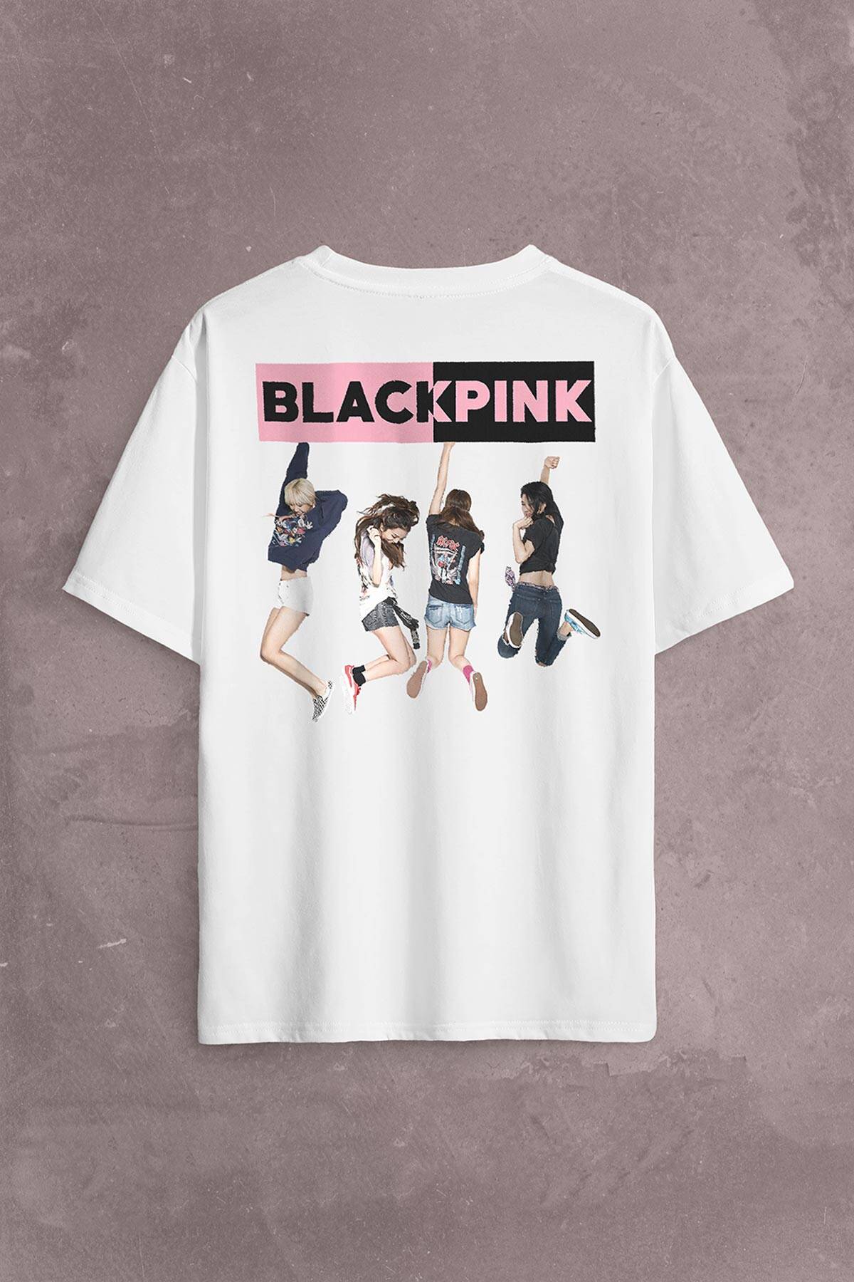 BlackPink Kızları Müzik Güney Kore Sırt Ön Baskılı Beyaz Oversize Tişört Unisex