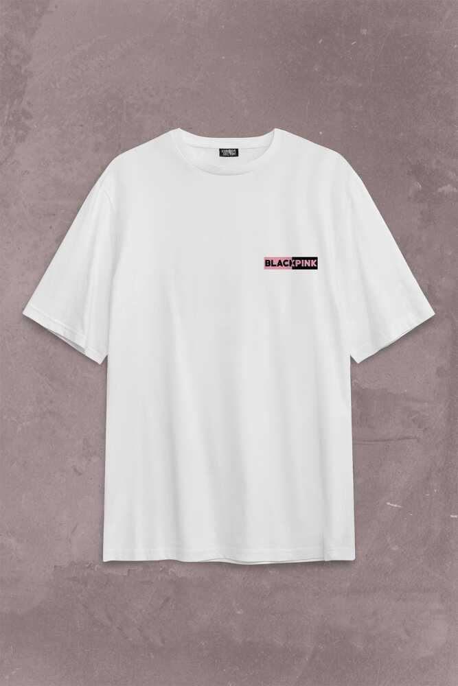 BlackPink Kaset Müzik Güney Kore Sırt Ön Baskılı Beyaz Oversize Tişört Unisex (1)