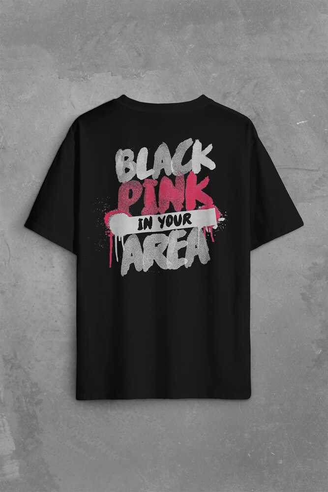 BlackPink In Your Area Müzik Güney Kore Sırt Ön Baskılı Siyah Oversize Tişört Unisex (1)