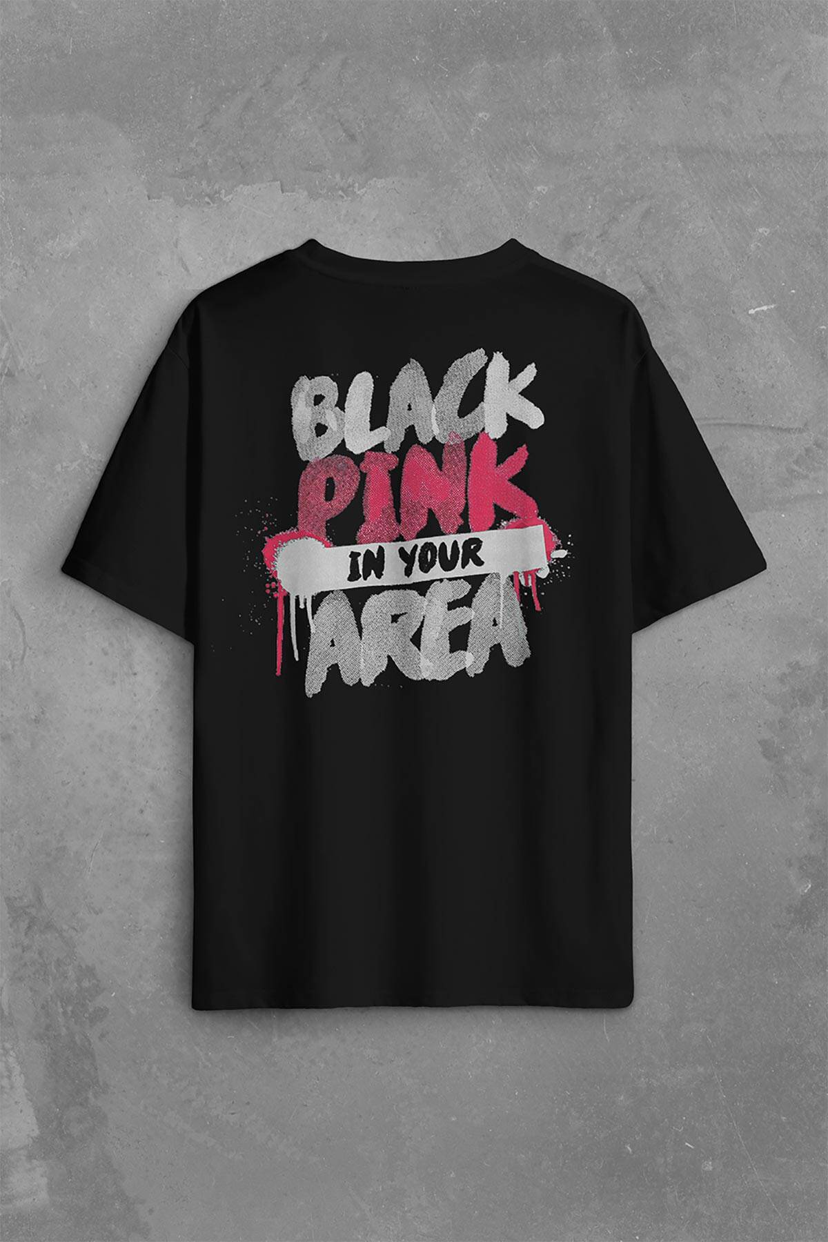 BlackPink In Your Area Müzik Güney Kore Sırt Ön Baskılı Siyah Oversize Tişört Unisex (1)