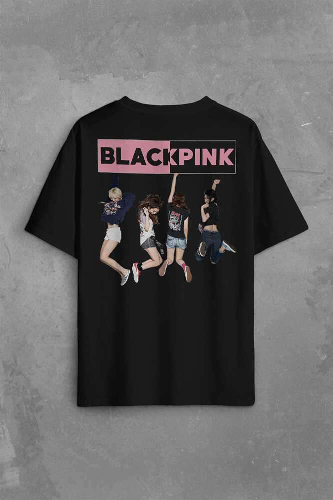 BlackPink Kızları Müzik Güney Kore Sırt Ön Baskılı Siyah Oversize Tişört Unisex (1)