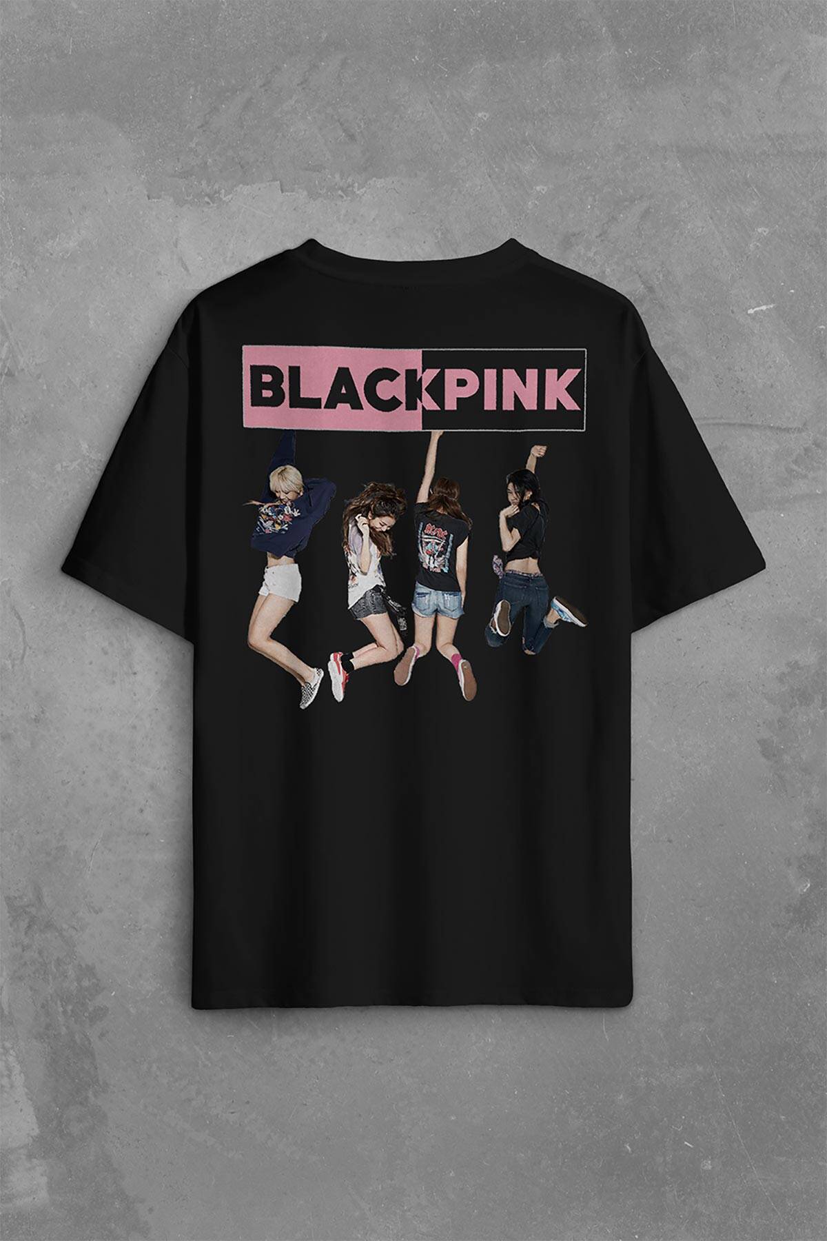 BlackPink Kızları Müzik Güney Kore Sırt Ön Baskılı Siyah Oversize Tişört Unisex (1)