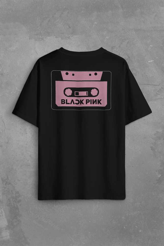 BlackPink Kaset Müzik Güney Kore Sırt Ön Baskılı Siyah Oversize Tişört Unisex (1)