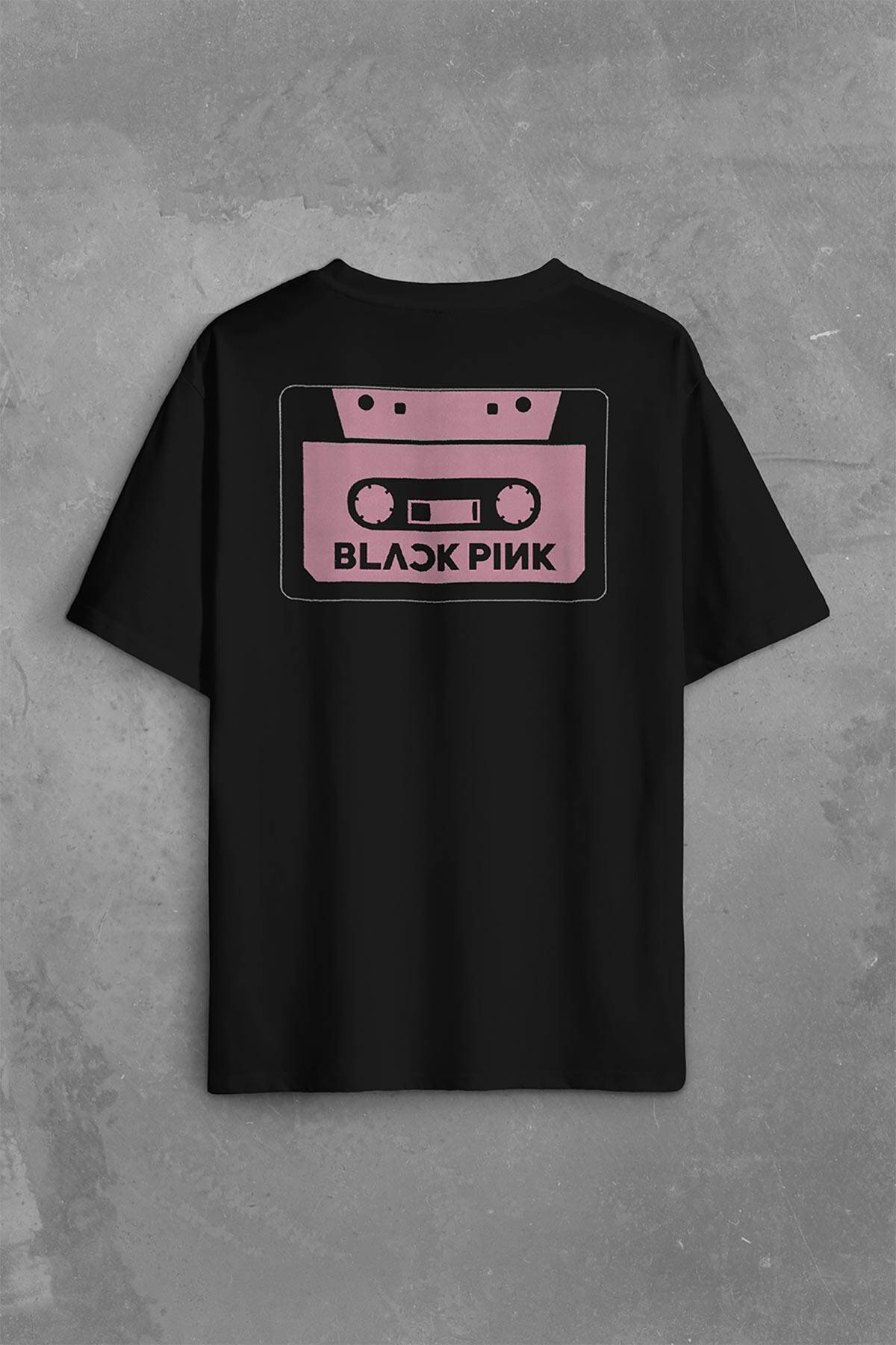 BlackPink Kaset Müzik Güney Kore Sırt Ön Baskılı Siyah Oversize Tişört Unisex (1)