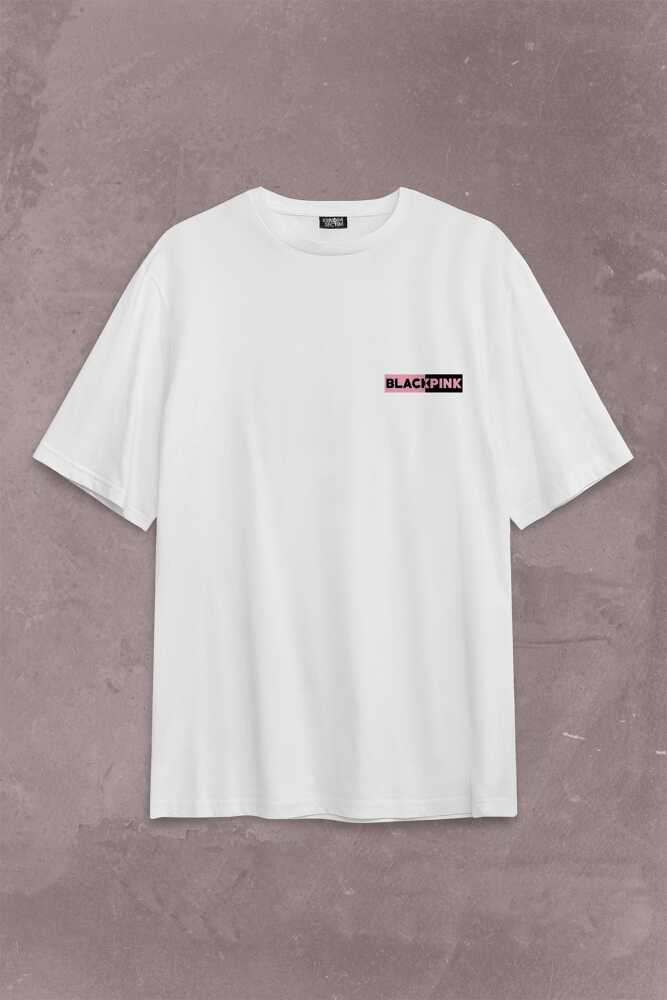 BlackPink Logo Sırt Ön Baskılı Beyaz Oversize Tişört Unisex