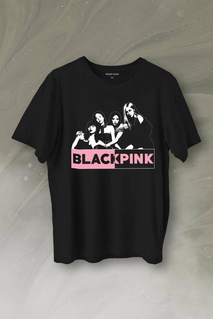 BlackPink Grubu Karakterleri Sanatçıları Baskılı Siyah Tişört Unisex