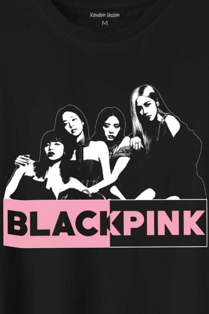 BlackPink Grubu Karakterleri Sanatçıları Baskılı Siyah Tişört Unisex (1)