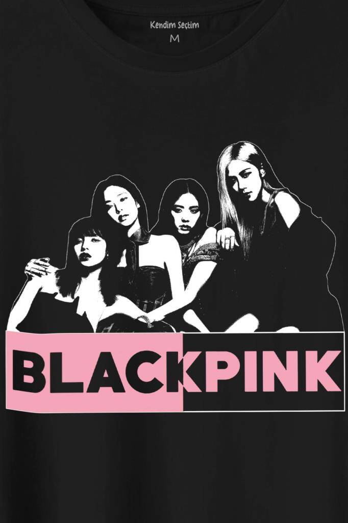 BlackPink Grubu Karakterleri Sanatçıları Baskılı Siyah Tişört Unisex (1)