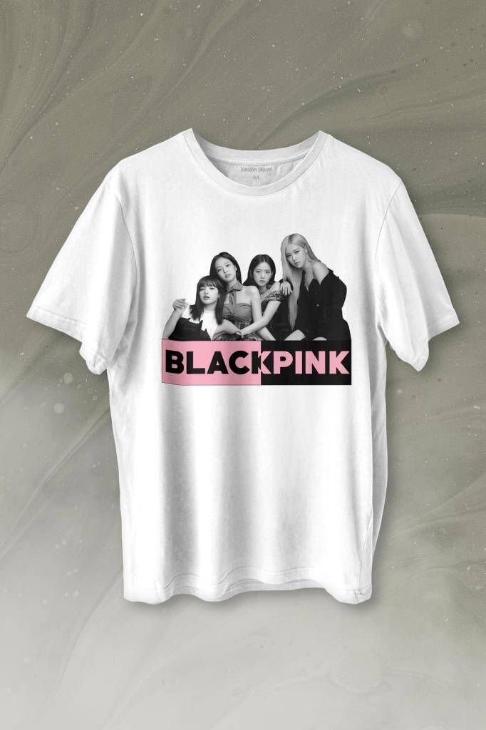 BlackPink Grubu Karakterleri Sanatçıları Baskılı Beyaz Tişört Unisex