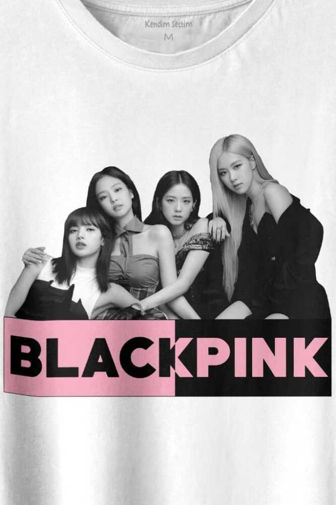 BlackPink Grubu Karakterleri Sanatçıları Baskılı Beyaz Tişört Unisex (1)