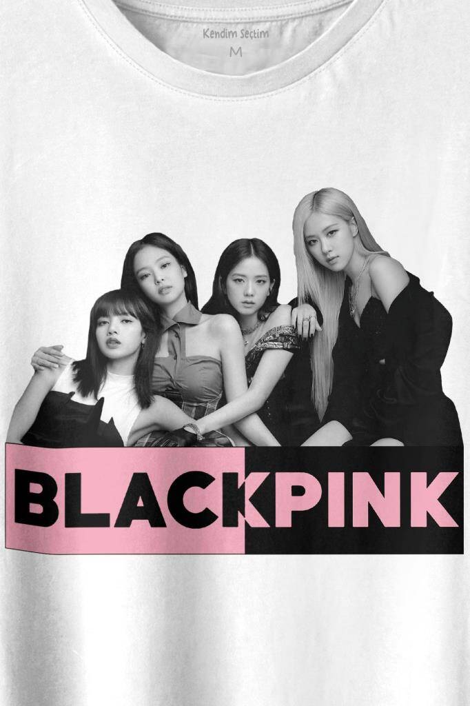 BlackPink Grubu Karakterleri Sanatçıları Baskılı Beyaz Tişört Unisex (1)