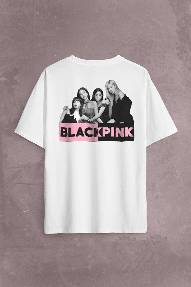 BlackPink Grubu Karakterleri Sanatçıları Sırt Ön Baskılı Beyaz Oversize Tişört Unisex