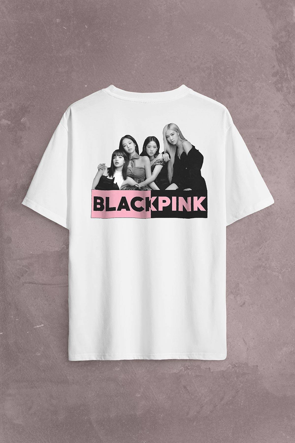 BlackPink Grubu Karakterleri Sanatçıları Sırt Ön Baskılı Beyaz Oversize Tişört Unisex