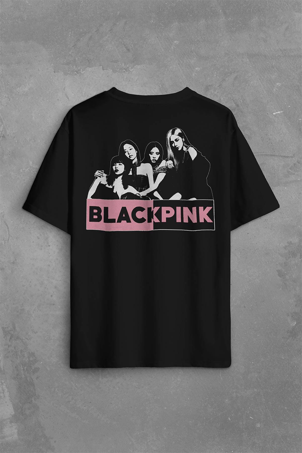 BlackPink Grubu Karakterleri Sanatçıları Sırt Ön Baskılı Siyah Oversize Tişört Unisex