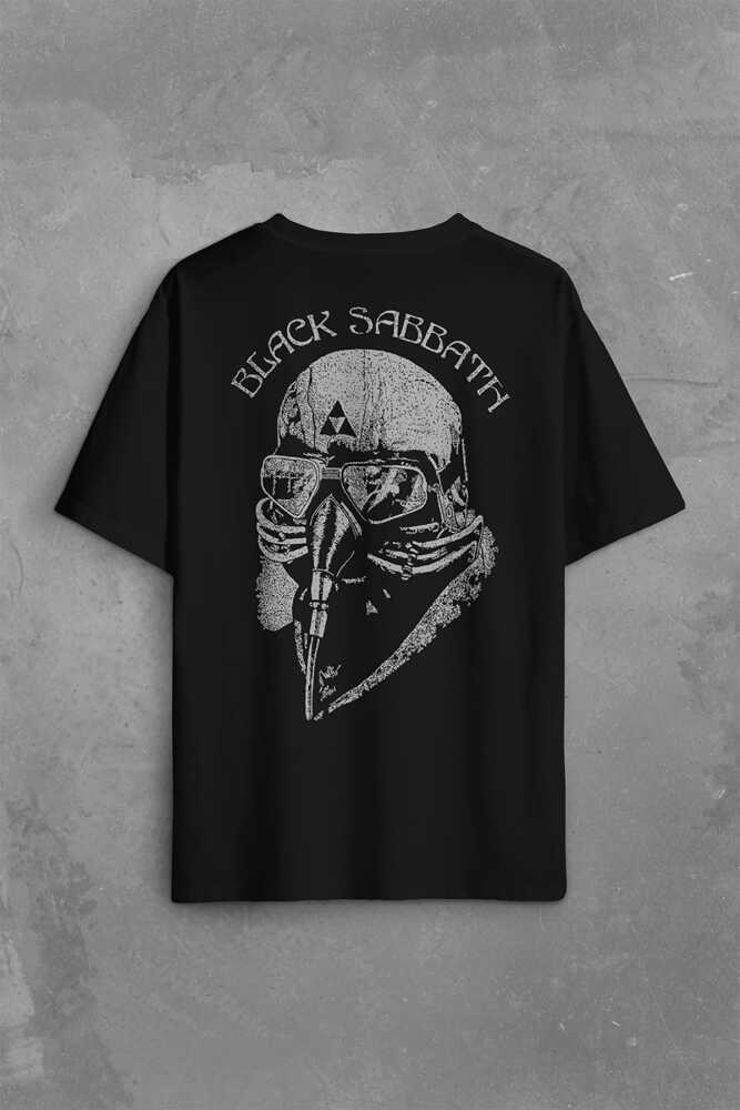 Black Sabbath Rock Heavy Metal Arc Reactor Sırt Ön Baskılı Siyah Oversize Tişört Unisex (1)