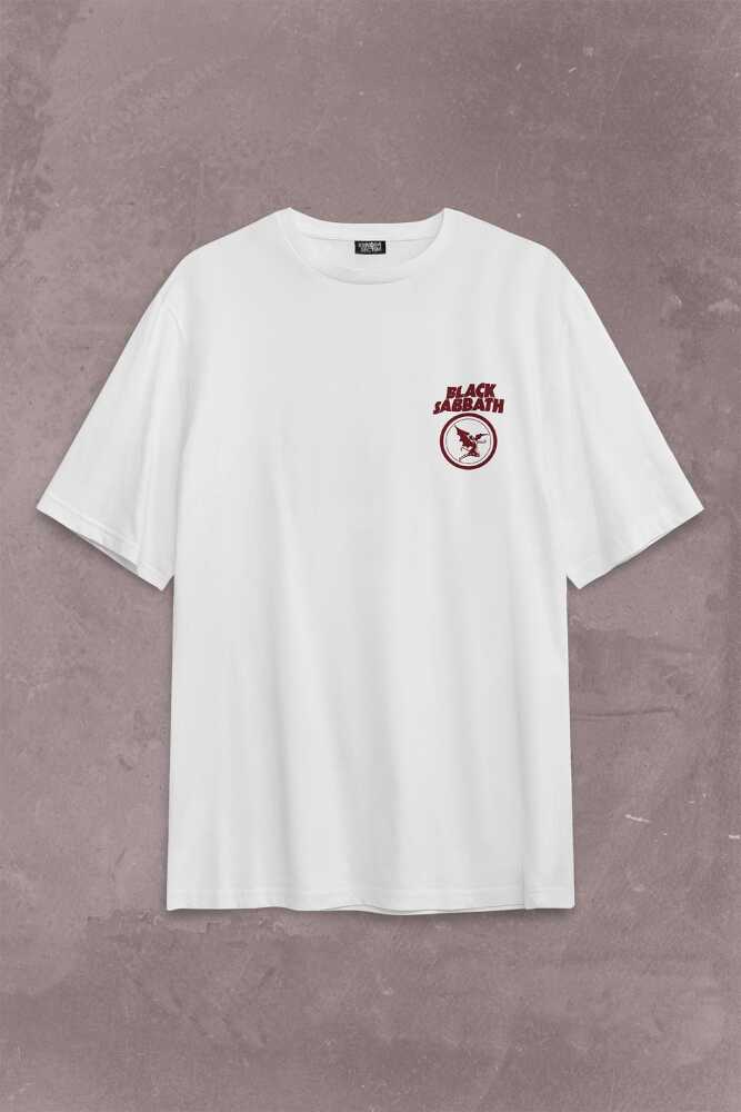 Black Sabbath Rock Heavy Metal Arc Reactor Sırt Ön Baskılı Beyaz Oversize Tişört Unisex