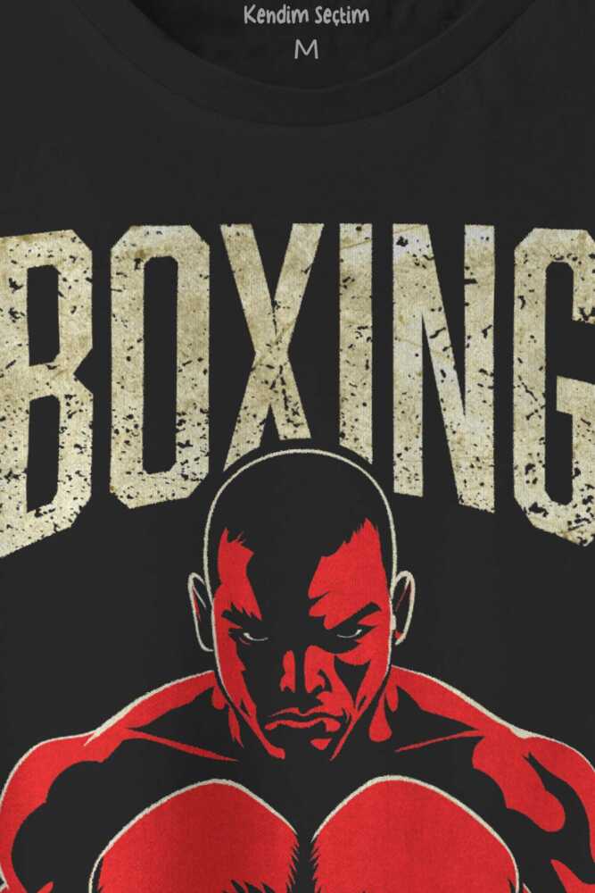 Boks Boxing Punch Hard Think Fast Spor Fight Baskılı Siyah Tişört Unisex (1)