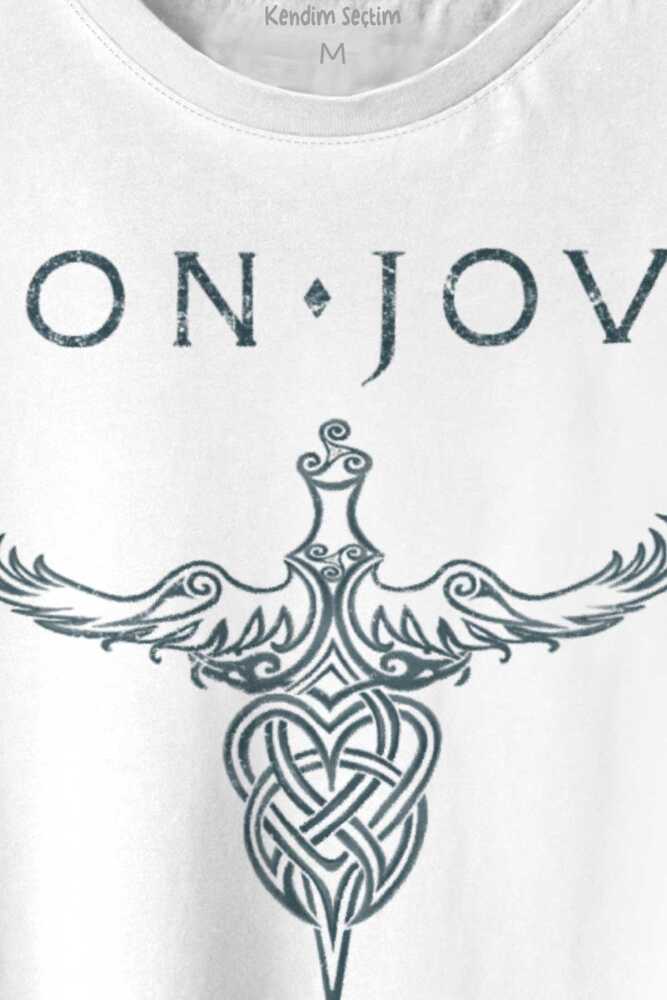 Bon Jovi Rock Music Gitar Müzik Kısa Kollu Baskılı Tişört Unisex T-shirt (1)