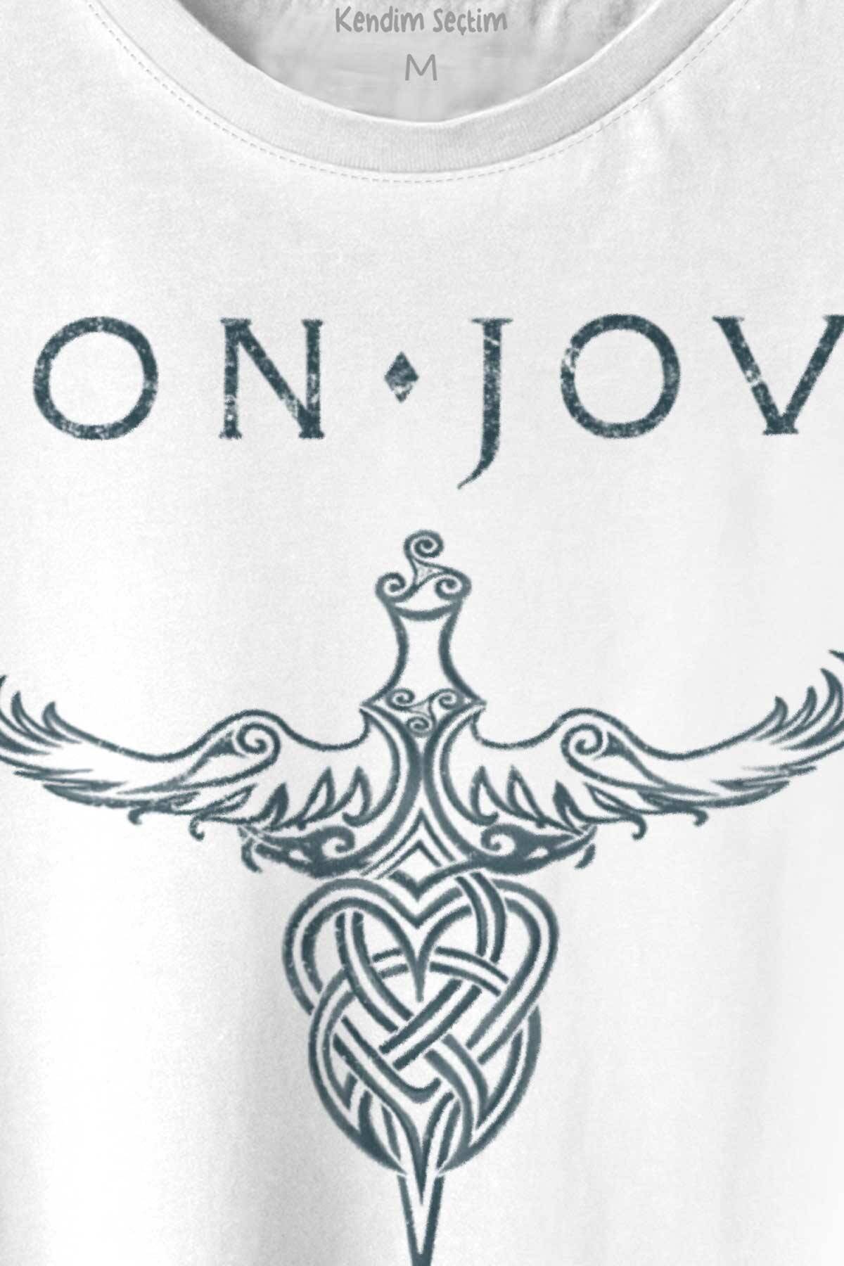 Bon Jovi Rock Music Gitar Müzik Kısa Kollu Baskılı Tişört Unisex T-shirt (1)