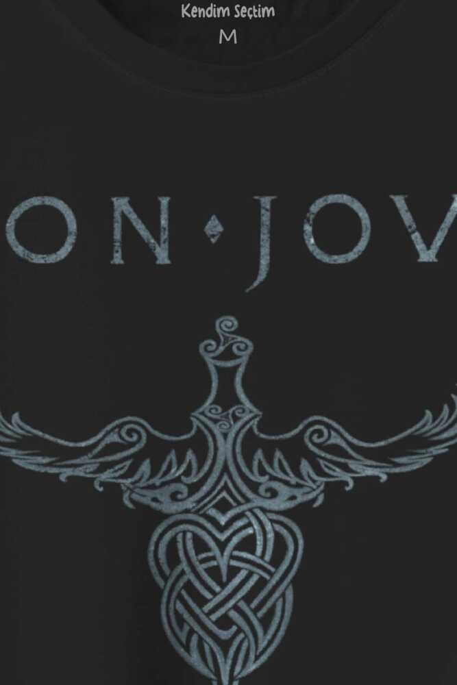 Bon Jovi Rock Music Gitar Müzik Kısa Kollu Baskılı Tişört Unisex T-shirt (1)